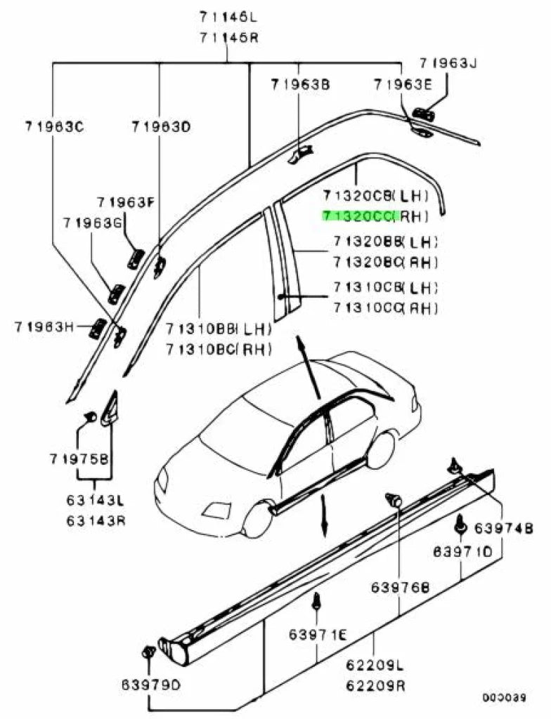 Door Sash Tape (Rear RHS) to suit Mitsubishi Lancer Evolution 8 / 9 CT9A 7410A034XA Exterior