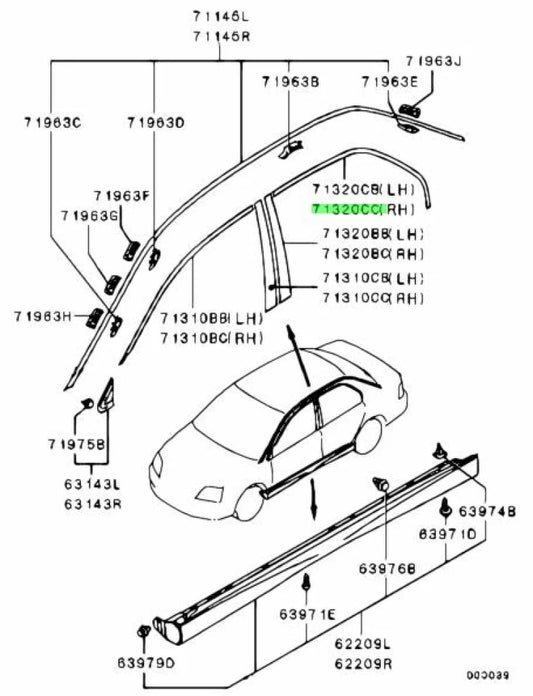 Door Sash Tape (Rear RHS) to suit Mitsubishi Lancer Evolution 8 / 9 CT9A 7410A034XA Exterior