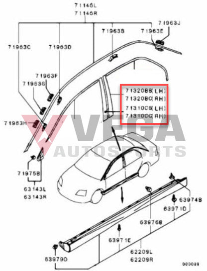 Door Sash Tape Set (4-Piece) To Suit Mitsubishi Lancer Evolution 7 / 8 9 Ct9A Exterior