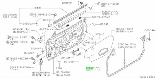 Door Weather Strip Set (Rhs) To Suit Nissan Skyline R34 Gtr / Gtt Gt-V Gt4 - Coupe 80830-Aa102 