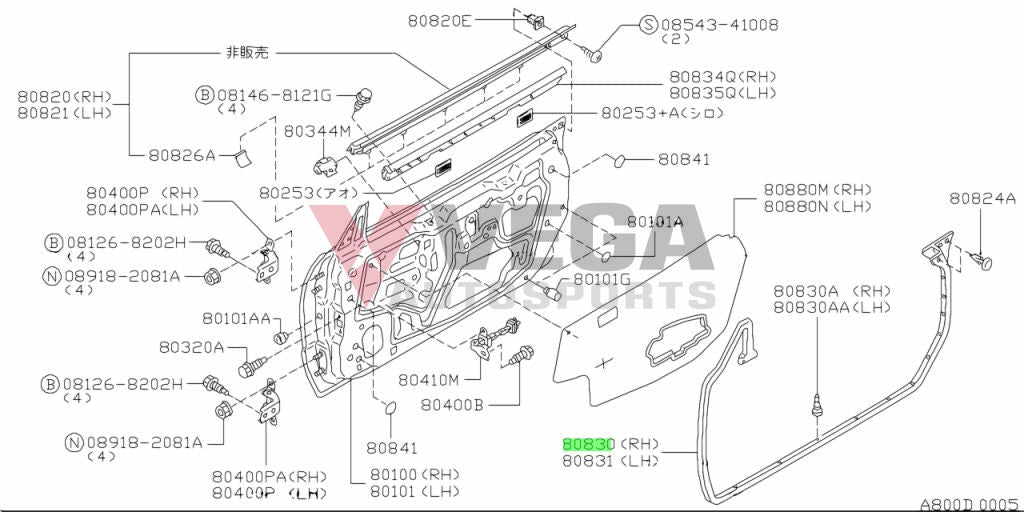 Door Weather Strip Set (Rhs) To Suit Nissan Skyline R34 Gtr / Gtt Gt-V Gt4 - Coupe 80830-Aa102 