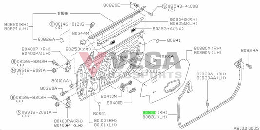 Door Weather Strip Set (Rhs) To Suit Nissan Skyline R34 Gtr / Gtt Gt-V Gt4 - Coupe 80830-Aa102 