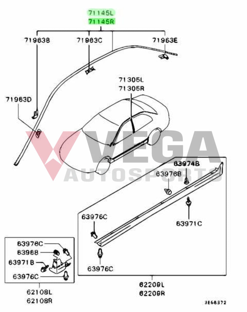 Drip Mould Set RHS / LHS to suit Mitsubishi Lancer Evolution 4 / 5 / 6 / 6.5 CN9A CP9A - Vega Autosports