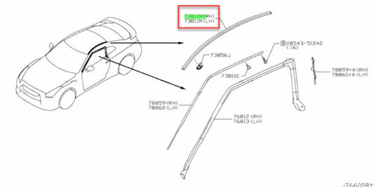 Drip Mould Set RHS & LHS to suit Nissan R35 GTR 73854-JF00A / 73855-JF00A Body Mouldings / Seals