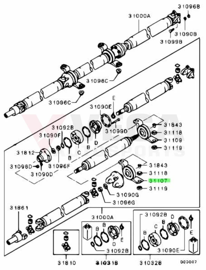 Driveshaft Carrier Bearing (Front) For Mitsubishi Lancer Evolution 7/8/9 Ct9A Mr553201 Differential