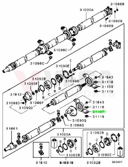 Driveshaft Carrier Bearing (Front) For Mitsubishi Lancer Evolution 7/8/9 Ct9A Mr553201 Differential