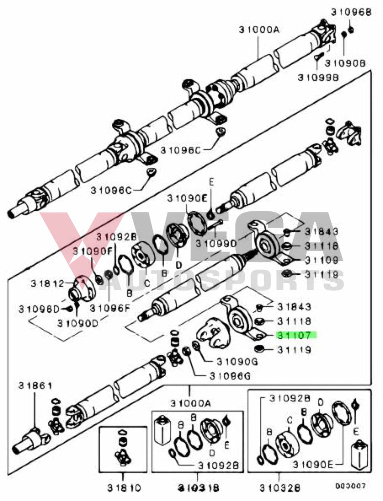 Driveshaft Carrier Bearing (Front) For Mitsubishi Lancer Evolution 7/8/9 Ct9A Mr553201 Differential