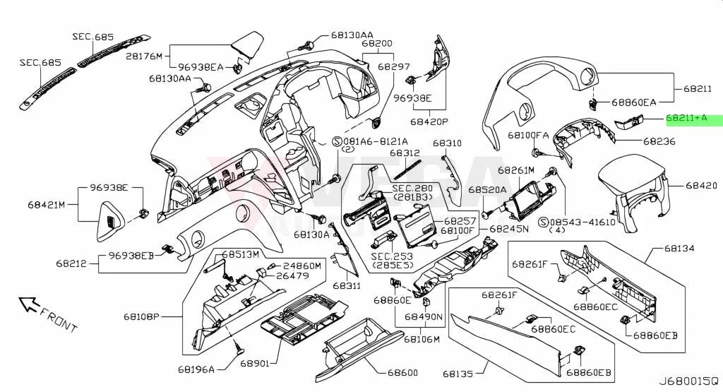 Electric Mirror Switch Control Finisher Panel To Suit Nissan R35 Gtr Dba (11-16) 68211-Kb50A
