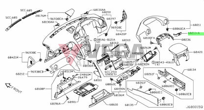 Electric Mirror Switch Control Finisher Panel To Suit Nissan R35 Gtr Dba (11-16) 68211-Kb50A