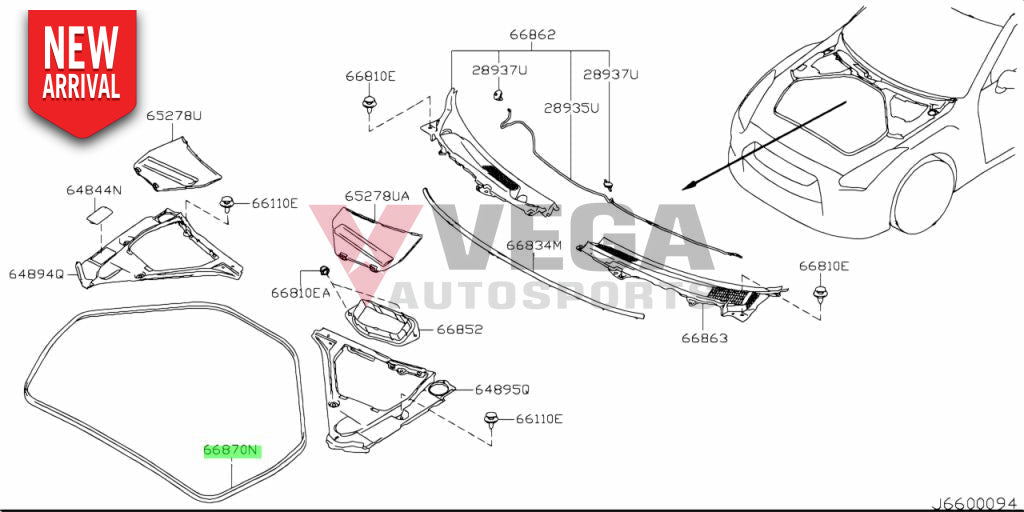 Engine Bay Rubber Seal To Suit Nissan R35 Gtr 66870-Jf10A Exterior