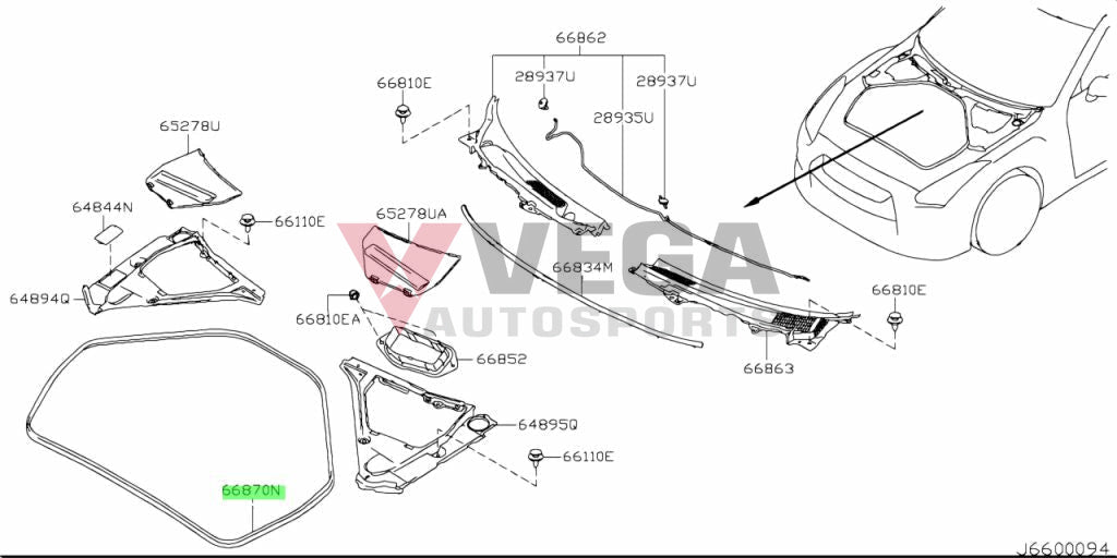 Engine Bay Rubber Seal To Suit Nissan R35 Gtr 66870-Jf10A Exterior