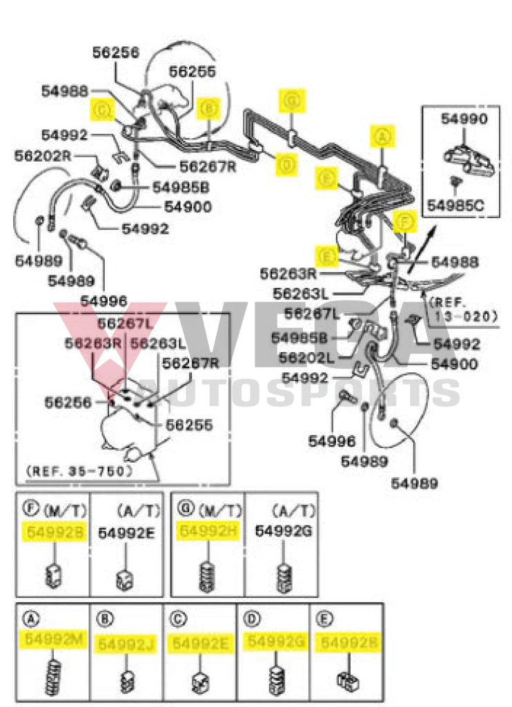 Firewall Abs Brake Line Clip Set (8-Piece) To Suit Mitsubishi Lancer Evolution 7 - 9 Ct9A Nuts /