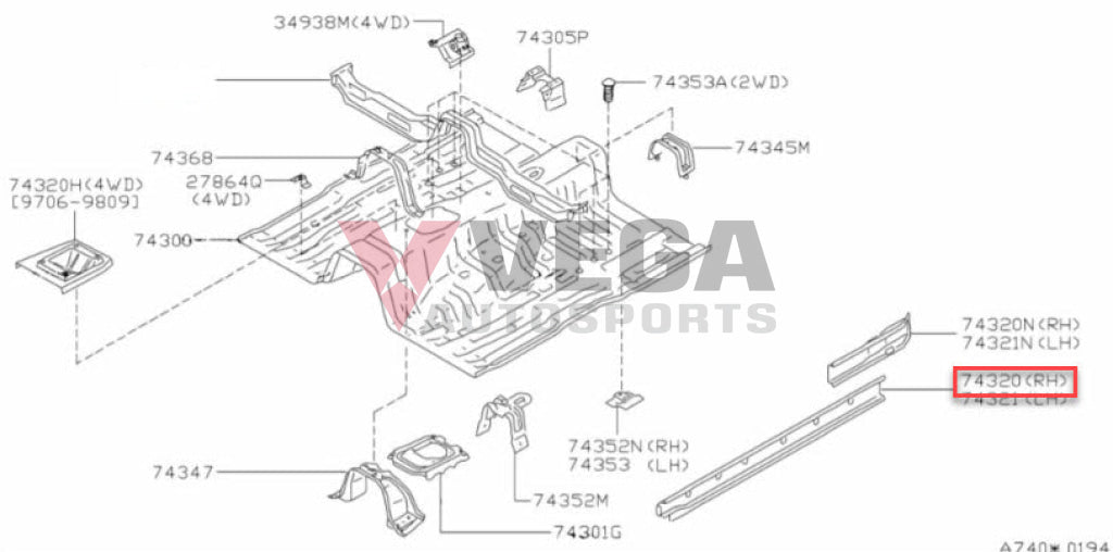 Floor Body Inner Sill Panel Rhs To Suit Nissan Skyline R34 Gtr / Gt-T Gt (Coupe) 76450-Aa100