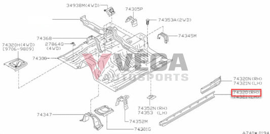 Floor Body Inner Sill Panel Rhs To Suit Nissan Skyline R34 Gtr / Gt-T Gt (Coupe) 76450-Aa100