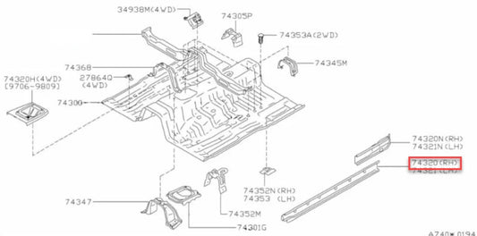 Floor Body Inner Sill Panel Rhs To Suit Nissan Skyline R34 Gtr / Gt-T Gt (Coupe) 76450-Aa100