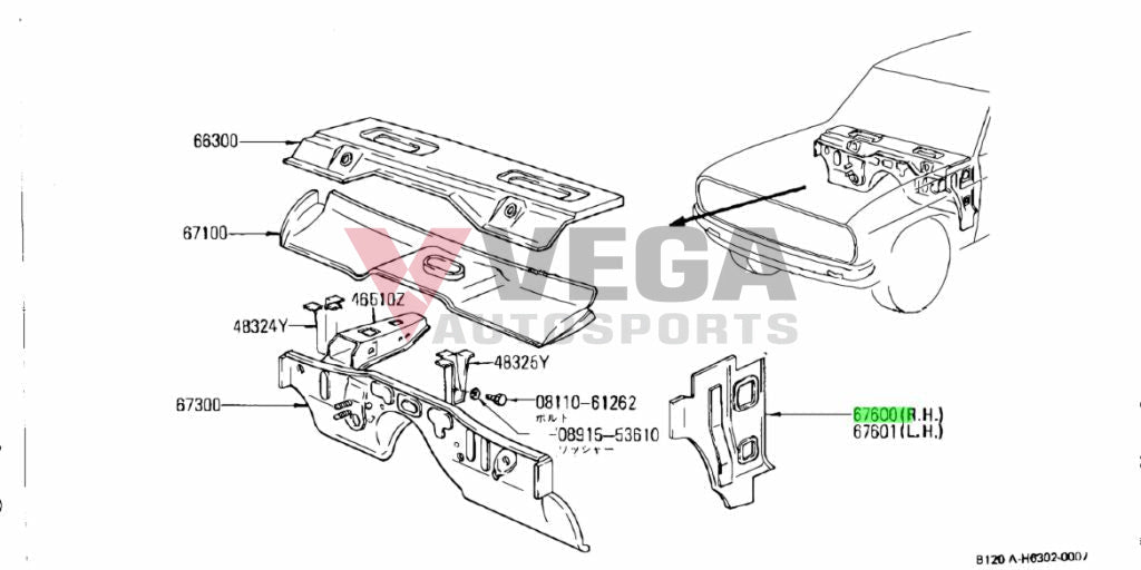 Front A Pillar Lower Dash Bracket RHS to suit Datsun Sunny Truck 76240-G1900 Body Panels