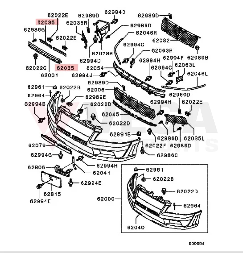 Front Bumper Mesh Set (2-piece) to suit Mitsubishi Lancer Evolution 7 CT9A MR957470 - Vega Autosports