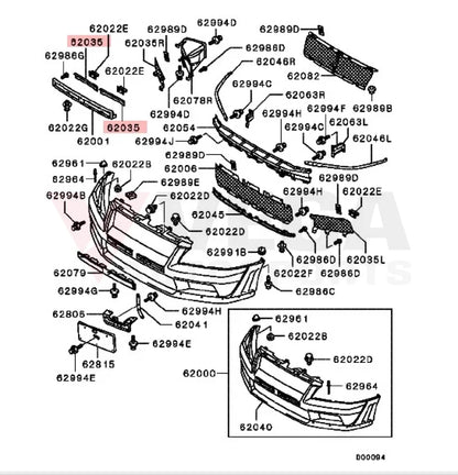 Front Bumper Mesh Set (2-piece) to suit Mitsubishi Lancer Evolution 7 CT9A MR957470 - Vega Autosports