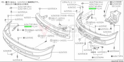 Front Bumper Side Bracket Set RHS / LHS to suit Nissan Skyline R33 GTS T 62222 15U00 / 62223 15U00 Exterior