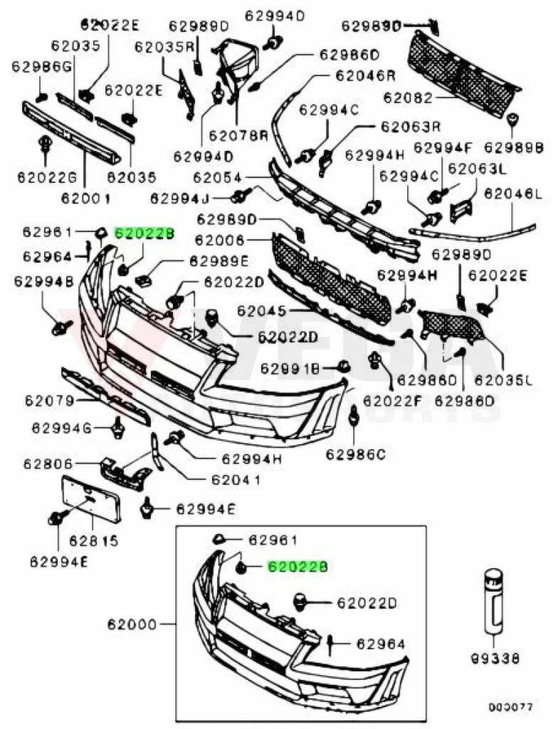 Front Bumper to Fender Clip to suit Mitsubishi Lancer Evolution 7 / 8 / 9 MB814162 - Vega Autosports