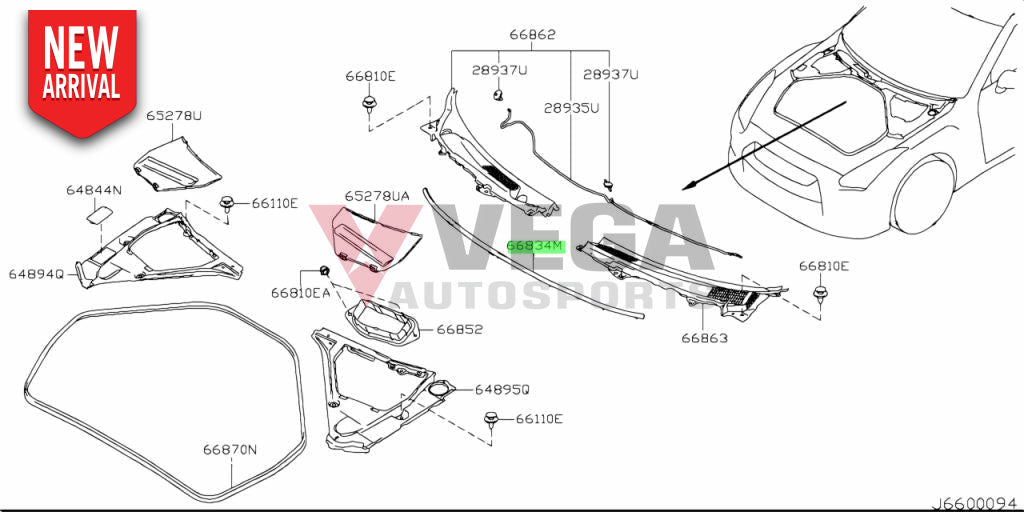 Front Cowl Seal To Suit Nissan R35 Gtr 66834-Jf00A Exterior