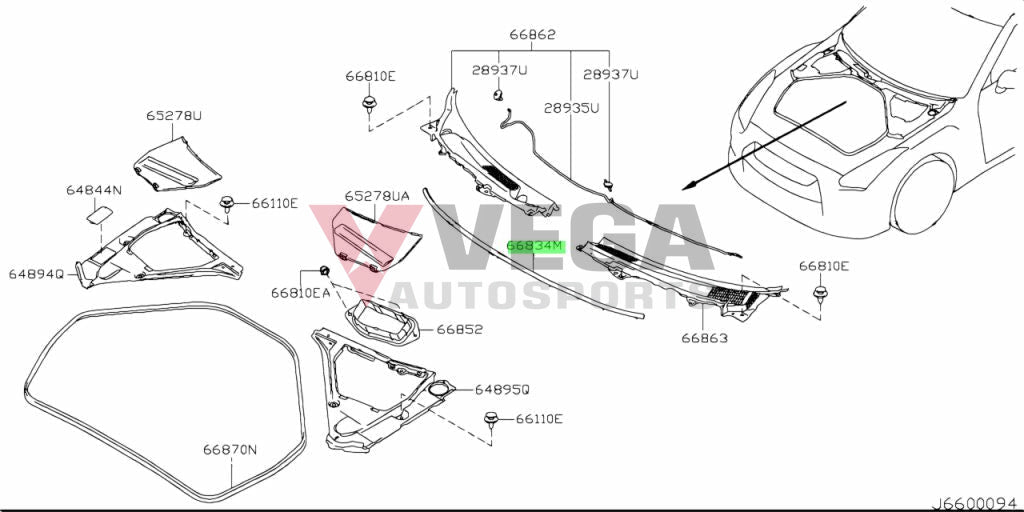 Front Cowl Seal To Suit Nissan R35 Gtr 66834-Jf00A Exterior