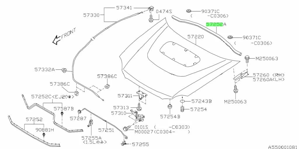 Front Cowl Seal To Suit Subaru Impreza Wrx 2002-2007 57252Fe010 Body Mouldings / Seals