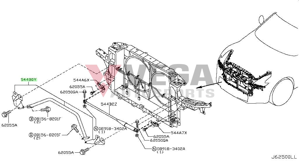 Front Cross Bar to suit Nissan 370Z Z34 Nismo 544B0-6GA0A Exterior