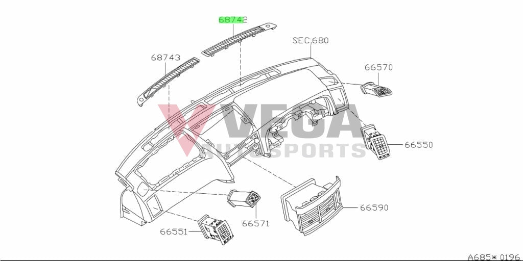 Front Defroster Vent Rhs To Suit Nissan Skyline R34 Gtr / Gt-T Gt4 68742-Aa000 Interior