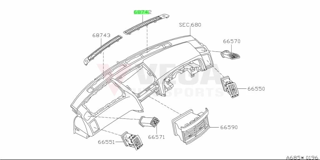 Front Defroster Vent Rhs To Suit Nissan Skyline R34 Gtr / Gt-T Gt4 68742-Aa000 Interior