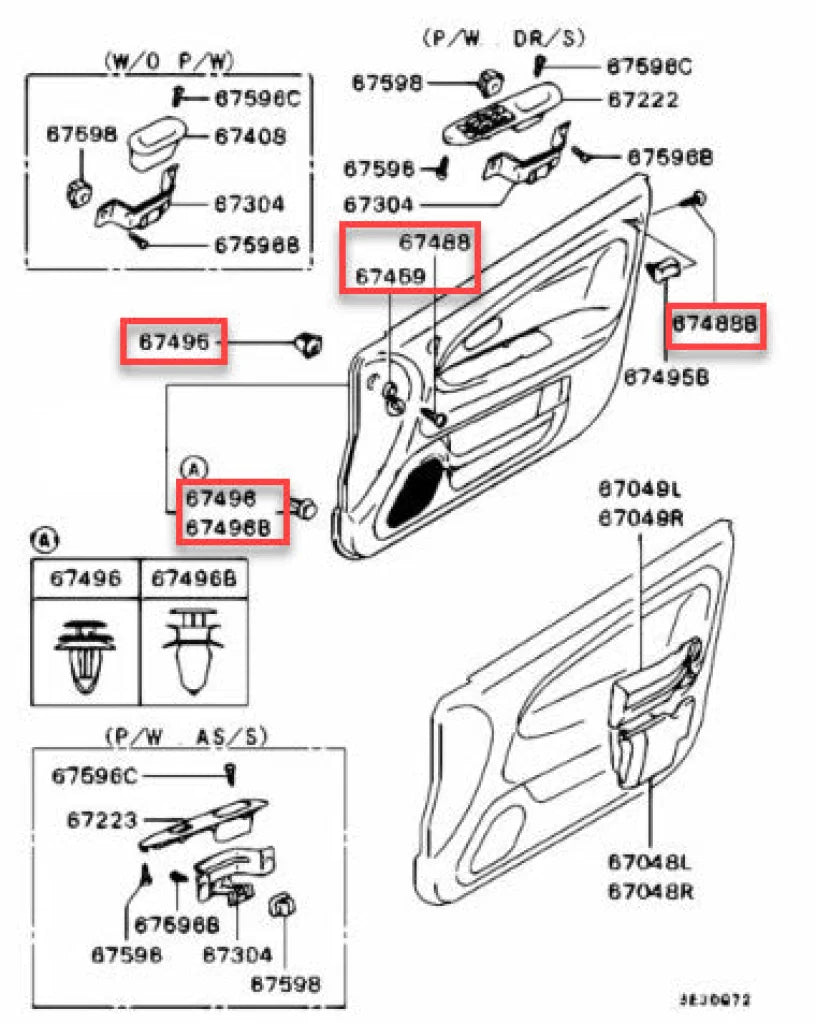 Front Door Card Trim Clip Fitting Kit (14-Piece) To Suit Mitsubishi Lancer Evolution 5 / 6 6.5 Cp9A
