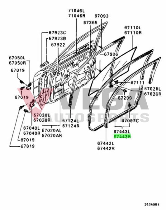 Front Door Weatherstrip RHS to suit Mitsubishi Lancer Evolution 1 / 2 / 3 MR101188 Body Mouldings / Seals