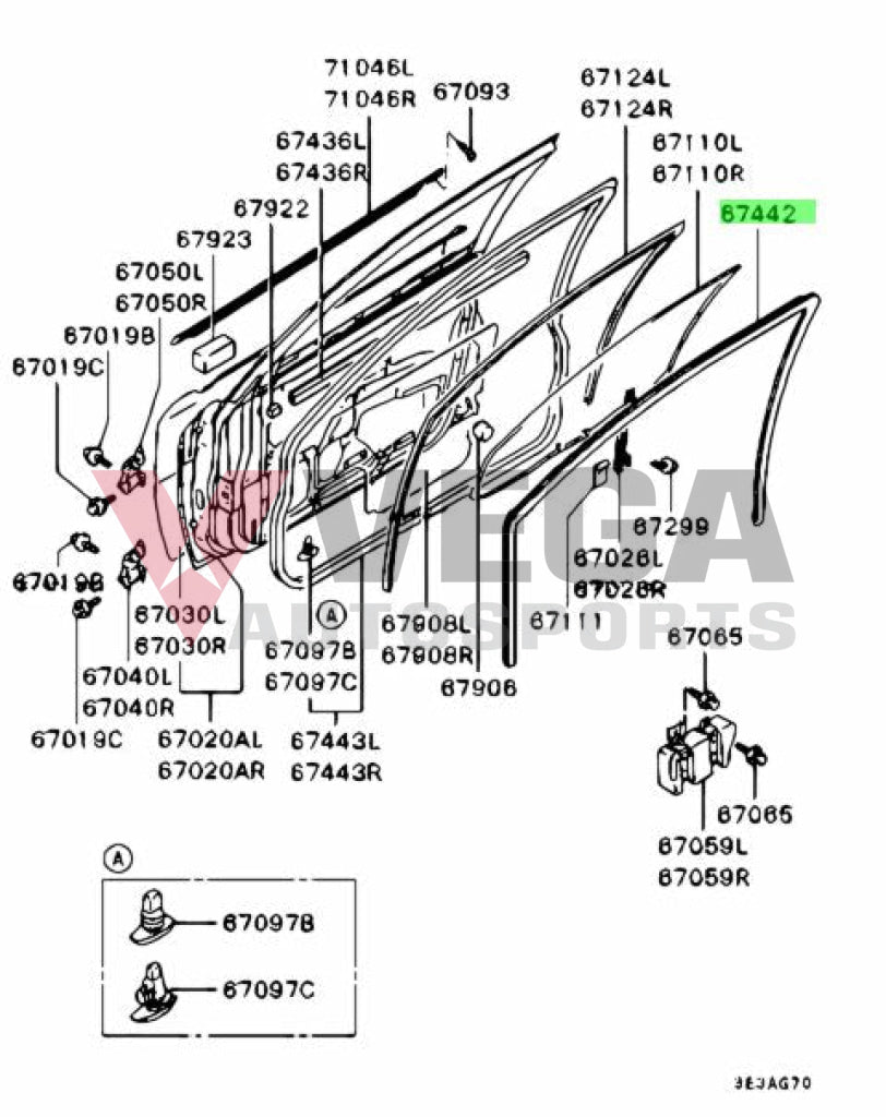 Front Door Welt Mould To Suit Mitsubishi Lancer Evolution 4 - 6 Mr184665 Body Mouldings / Seals