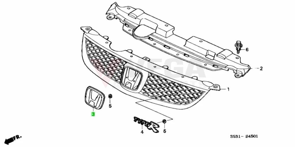 Front Grille Emblem To Suit Honda Civic Type R Ep3 75700-S5T-E11 Emblems Badges And Decals