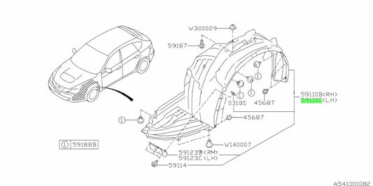 Front Guard Liner (Lhs) To Suit Subaru Impreza Wrx Sti 2008 - 2010 Gr / Gv 59110Fg031 Exterior