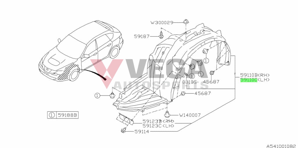 Front Guard Liner (Lhs) To Suit Subaru Impreza Wrx Sti 2008 - 2010 Gr / Gv 59110Fg031 Exterior