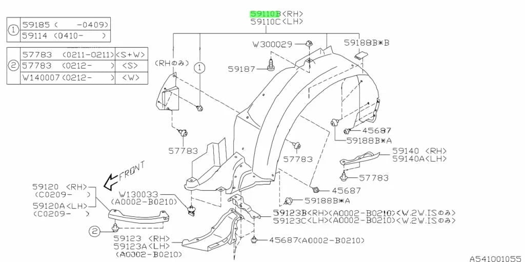 Front Guard Liner (Rhs) To Suit Subaru Impreza Wrx Sti 2003 - 2006 Gd Gg 59110Fe062 Exterior