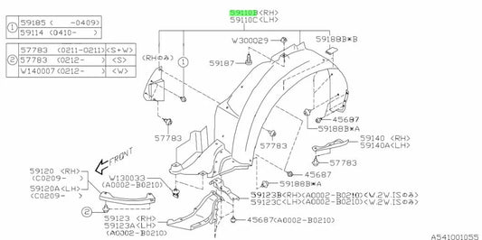 Front Guard Liner (Rhs) To Suit Subaru Impreza Wrx Sti 2003 - 2006 Gd Gg 59110Fe062 Exterior