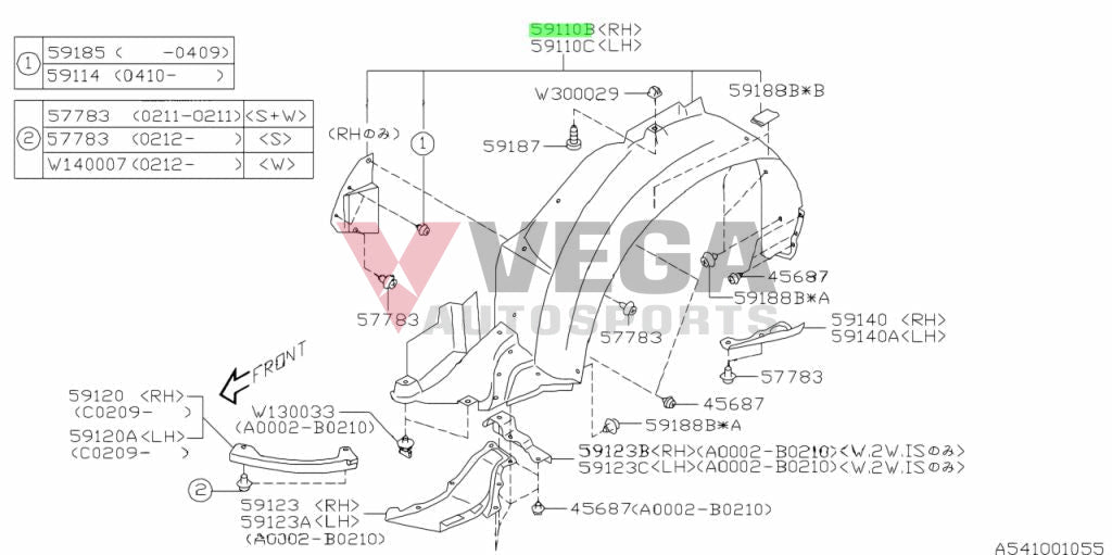 Front Guard Liner (Rhs) To Suit Subaru Impreza Wrx Sti 2003 - 2006 Gd Gg 59110Fe062 Exterior