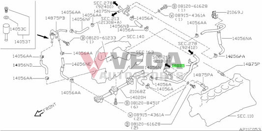 Front Heater Return Pipe Assembly (Rb25) To Suit Nissan Skyline R33 Gts-T / R34 Gtt 14053-21U10