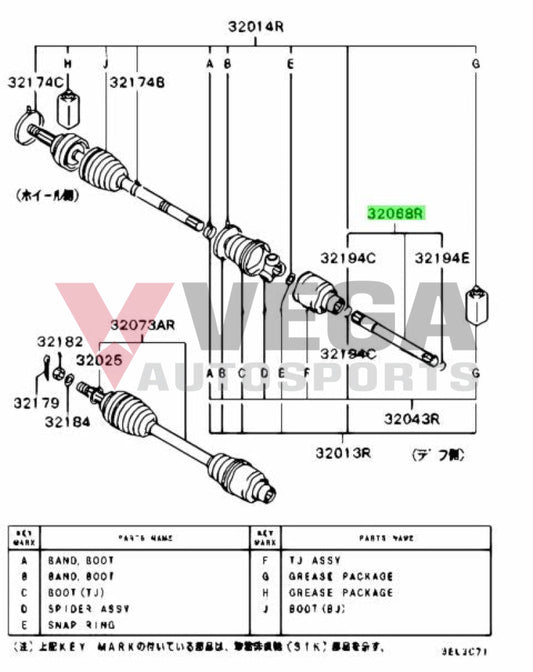 Front Inner Axle Rhs To Suit Mitsubishi Lancer 4 / 5 6 Cp9A Mr165950 Differential