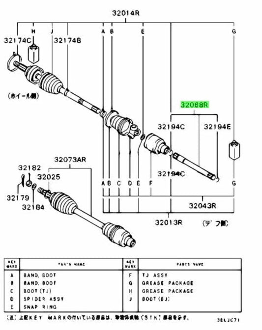Front Inner Axle Rhs To Suit Mitsubishi Lancer 4 / 5 6 Cp9A Mr165950 Differential