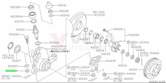 Front Kingpin Bottom Nut to suit Nissan Skyline R32 / R33 / R34 GTR 01225-00571 Nuts / Bolts / Screws