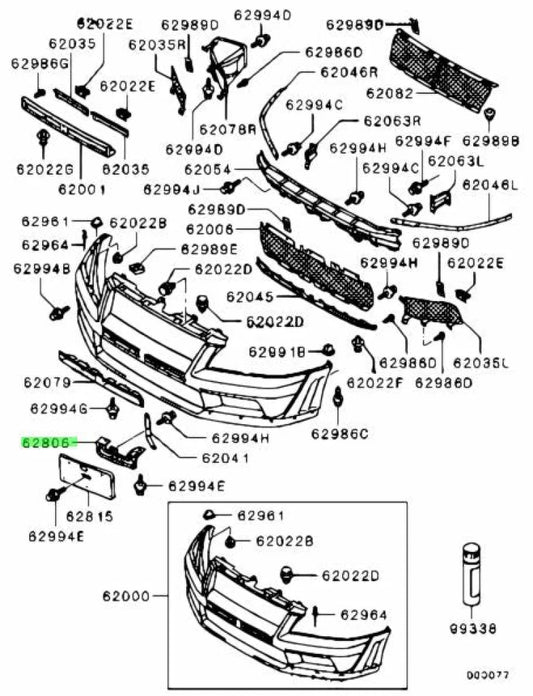 Front License Plate Bracket To Suit Mitsubishi Lancer Evolution 7 Ct9A Mr574324 Exterior