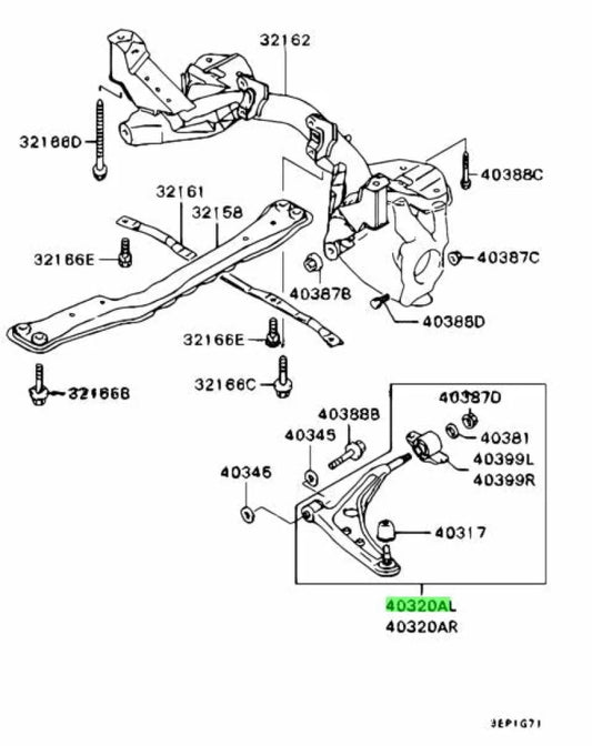 Front Lower Control Arm Assembly Lhs To Suit Mitsubishi Lancer 5 / 6.5 Tme Mr455757 Steering And