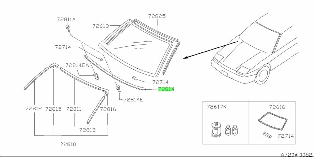 Front Lower Windscreen Moulding To Suit Nissan Silvia S13 / 180Sx 72771-35F00 Body Mouldings Seals