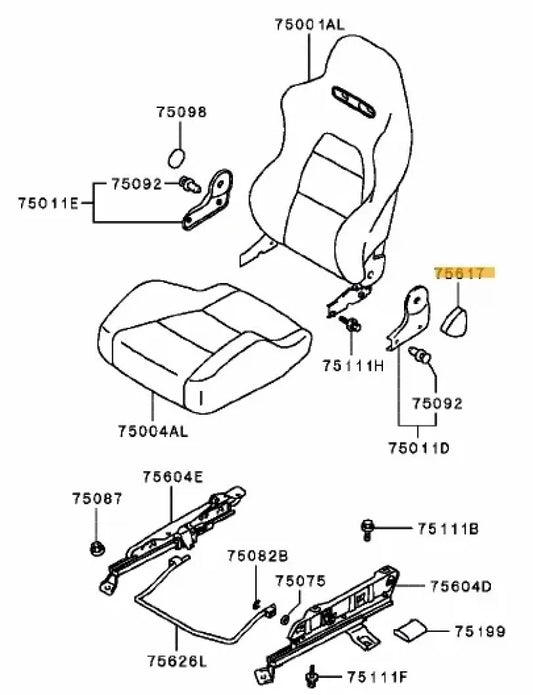 Front Seat Adjusting Recliner Knob (Recaro) To Suit Mitsubishi Lancer Evolution 7 / 8 9 Mr789090