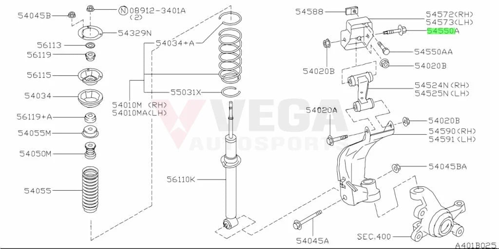 Front Upper Control Arm Long Bolt (Inner) to suit Nissan R32 Model (All) 54550-33P20 Nuts / Bolts / Screws