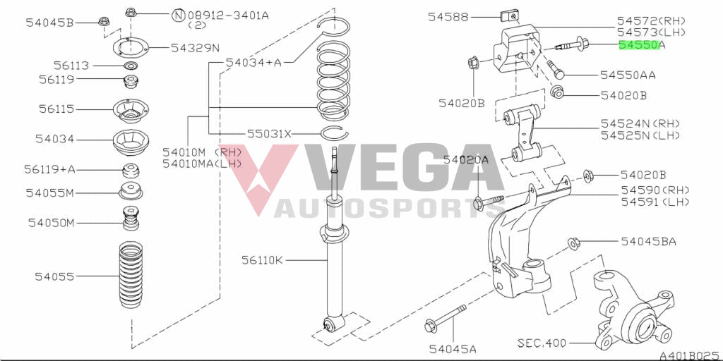 Front Upper Control Arm Long Bolt (Inner) to suit Nissan R32 Model (All) 54550-33P20 Nuts / Bolts / Screws