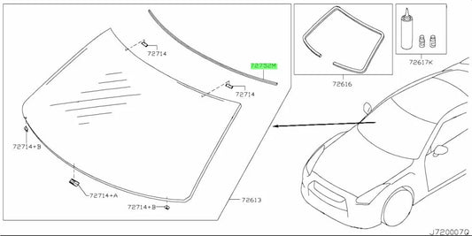 Front Upper Windscreen Moulding To Suit Nissan R35 Gtr 72752-Jf01A Exterior